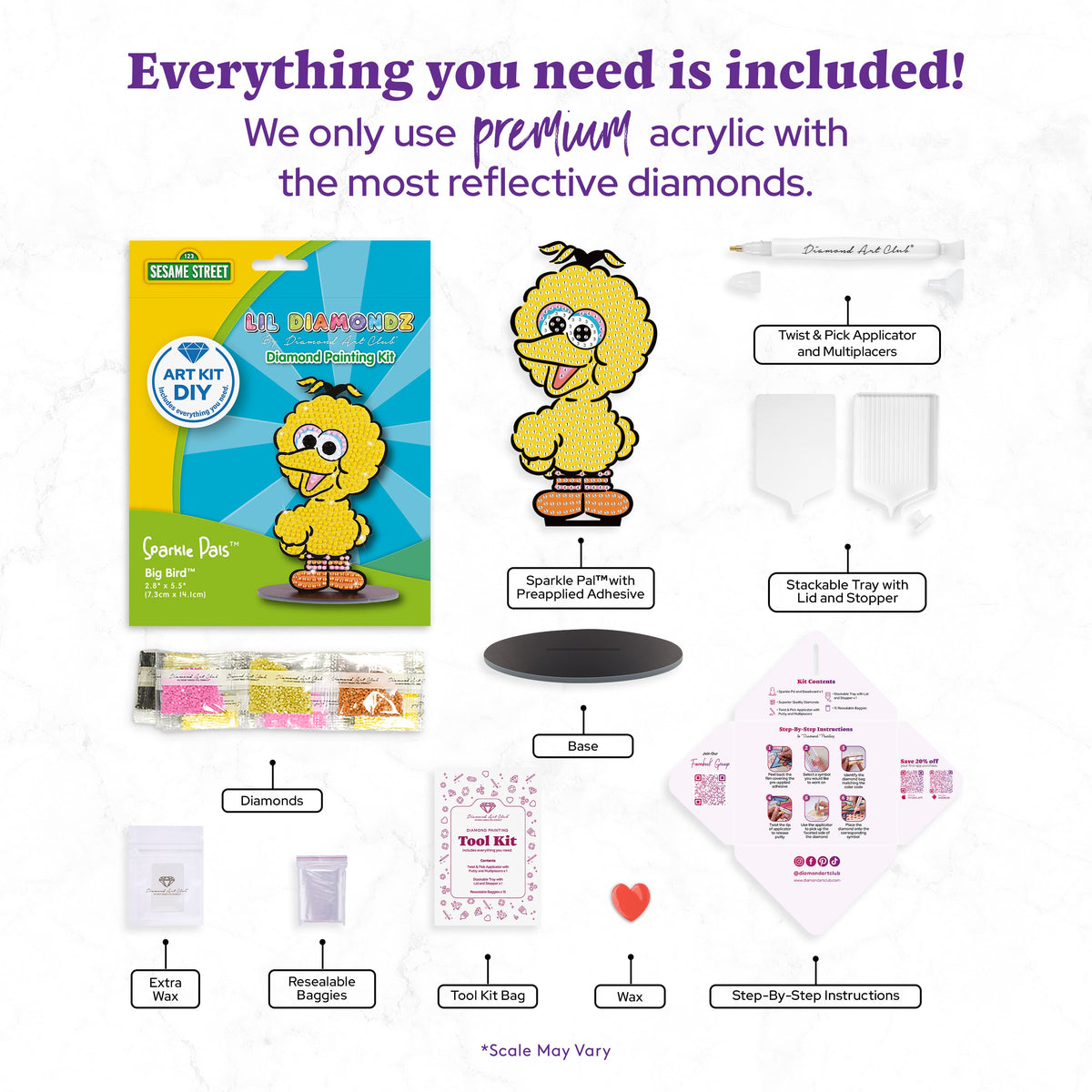 Diamond Painting Sparkle Pals™ - Big Bird 2.8" x 5.5" (7.3cm x 14.1cm) / Round with 5 Colors Including 1 AB and 2 Fairy Dust Diamonds / 515