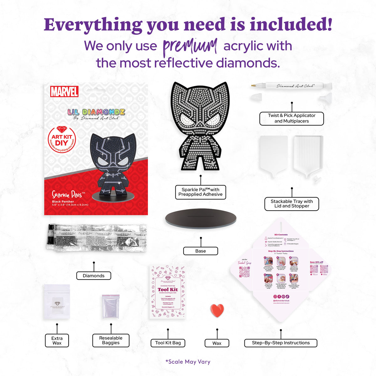 Diamond Painting Sparkle Pals™ - Black Panther™ 5.6" x 3.6" (14.3cm x 9.2cm) / Round with 3 Color Including 1 AB and 1 Fairy Dust Diamond / 691