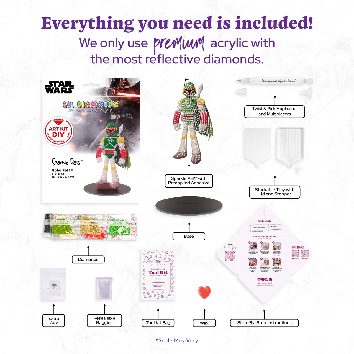 Diamond Painting Sparkle Pals™ - Boba Fett™ 5.6" x 2.2" (14.3cm x 5.7cm) / Round with 16 Colors including 1 AB and 5 Fairy Dust Diamonds / 294