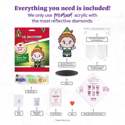 Diamond Painting Sparkle Pals™ - Buddy the Elf 3.2" x 5.5" (8.3cm x 14.1cm) / Round with 9 Colors including 1 Iridescent Diamond and 1 Electro Diamond and 3 Fairy Dust Diamonds / 455