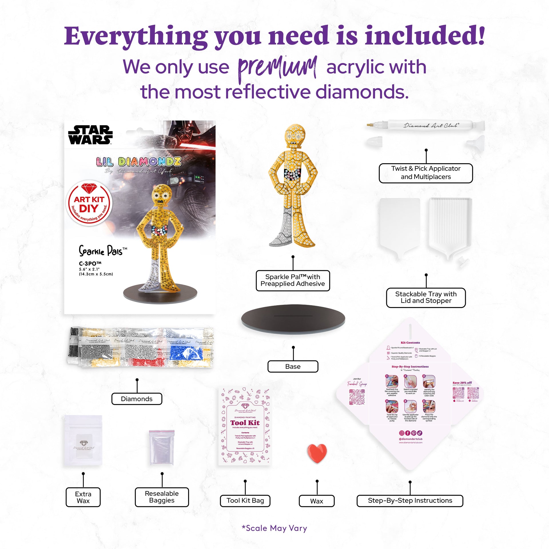 Diamond Painting Sparkle Pals™ - C-3PO™ 5.6" x 2.1" (14.3cm x 5.5cm) / Round with 6 Colors including 2 ABs and 2 Electro Diamond and 1 Iridescent Diamond and 1 Fairy Dust Diamond / 226
