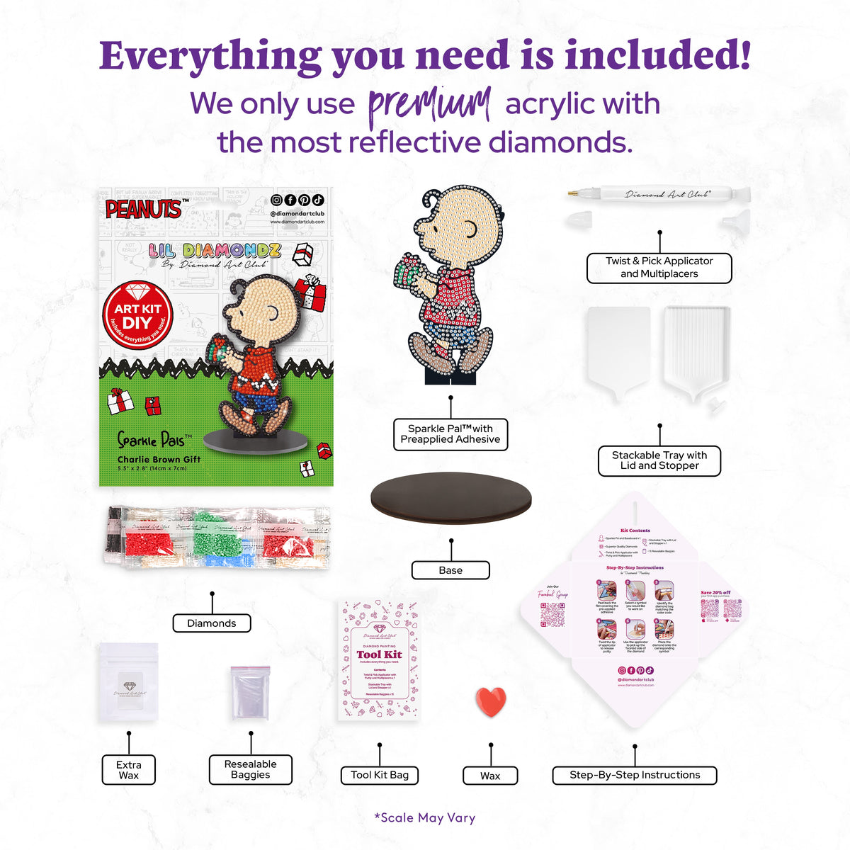 Diamond Painting Sparkle Pals™ - Charlie Brown Gift 5.5" x 2.7" (14cm x 7cm) / Round with 7 Colors including 2 Fairy Dust Diamonds / 725