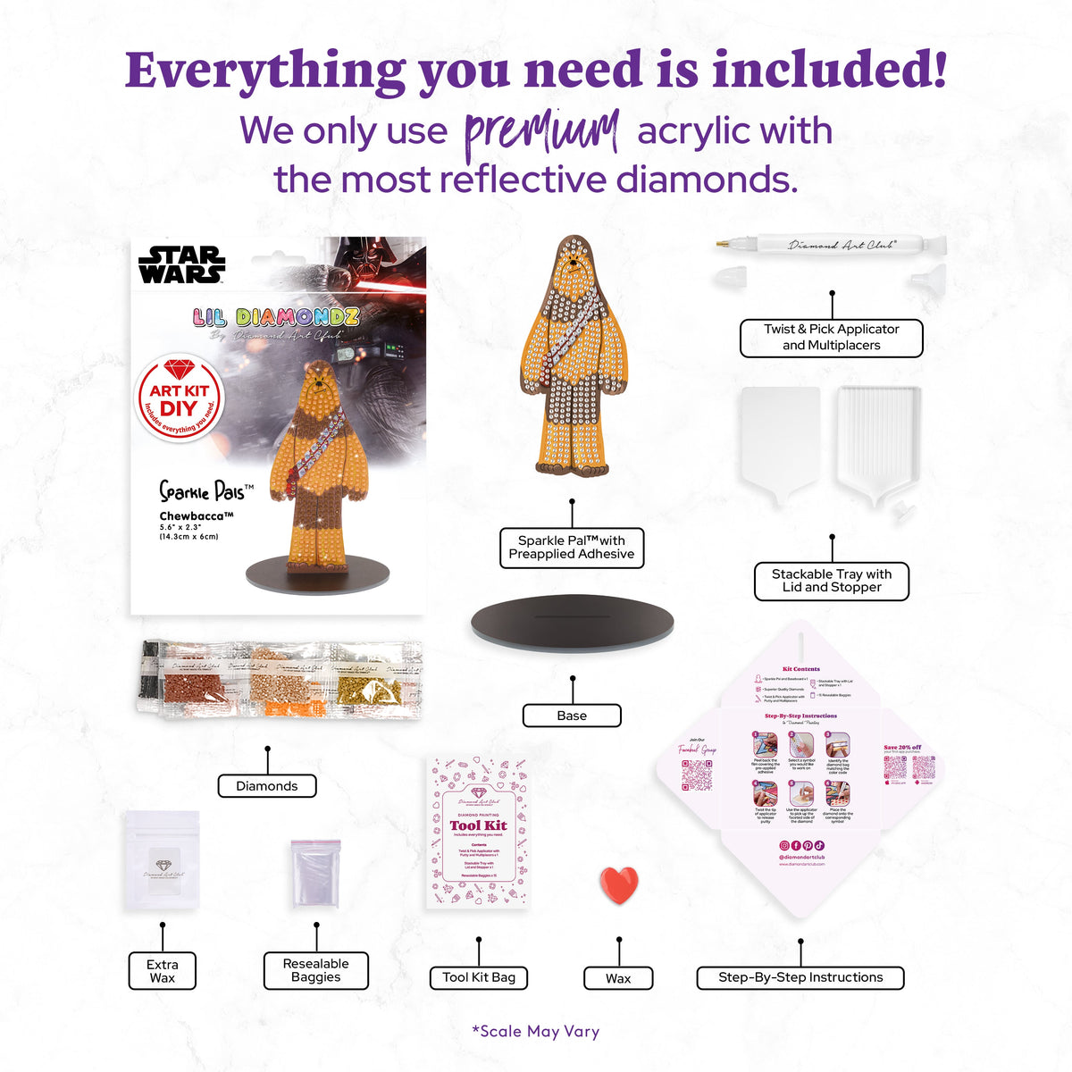 Diamond Painting Sparkle Pals™ - Chewbacca™ 5.6" x 2.3" (14.3cm x 6cm) / Round with 6 Colors including 2 ABs and 3 Fairy Dust Diamonds / 379