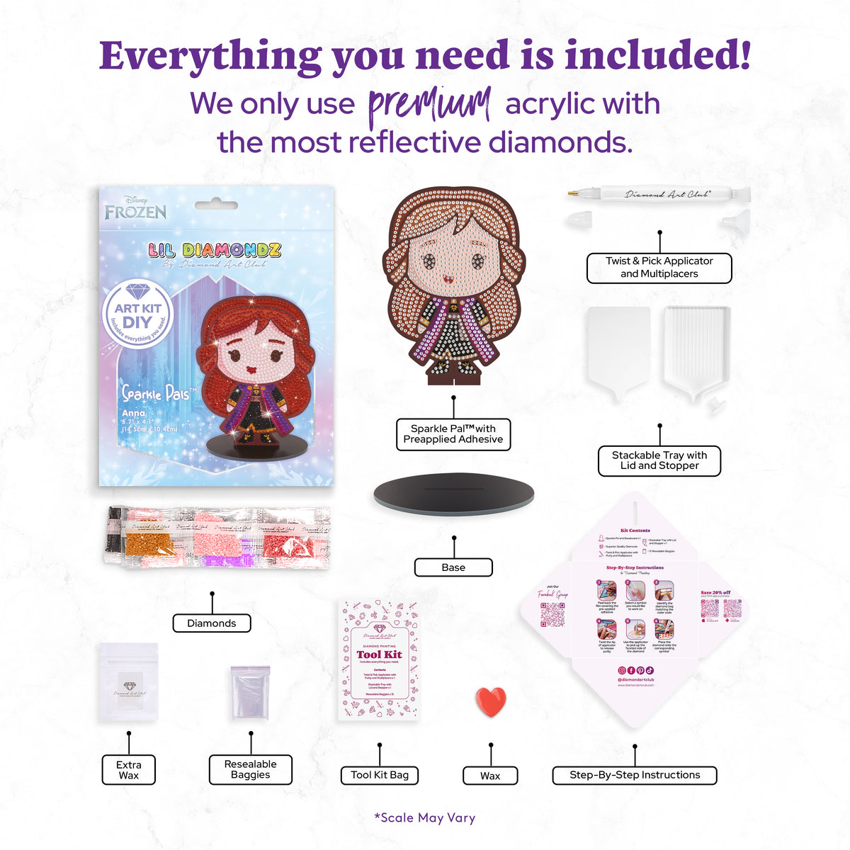 Diamond Painting Sparkle Pals™ - Chibi Anna 5.7" x 4.1" (14.5cm x 10.4cm) / Round with 15 Colors including 2 Fairy Dust Diamonds / 917