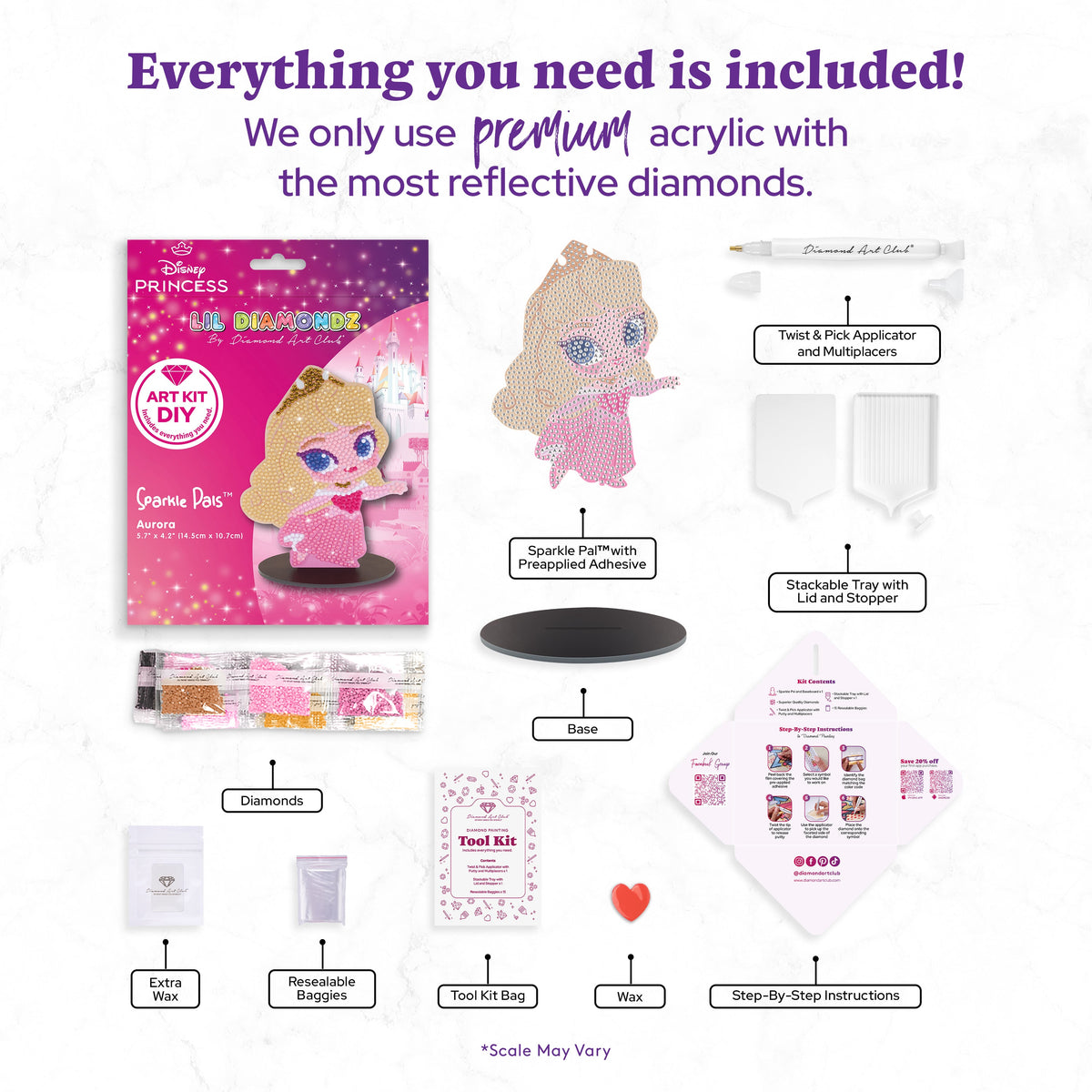 Diamond Painting Sparkle Pals™ - Chibi Aurora™ 5.7" x 4.2" (14.5cm x 10.7cm) / Round with 12 Colors including 1 Electro Diamond and 3 Fairy Dust Diamonds / 1,016