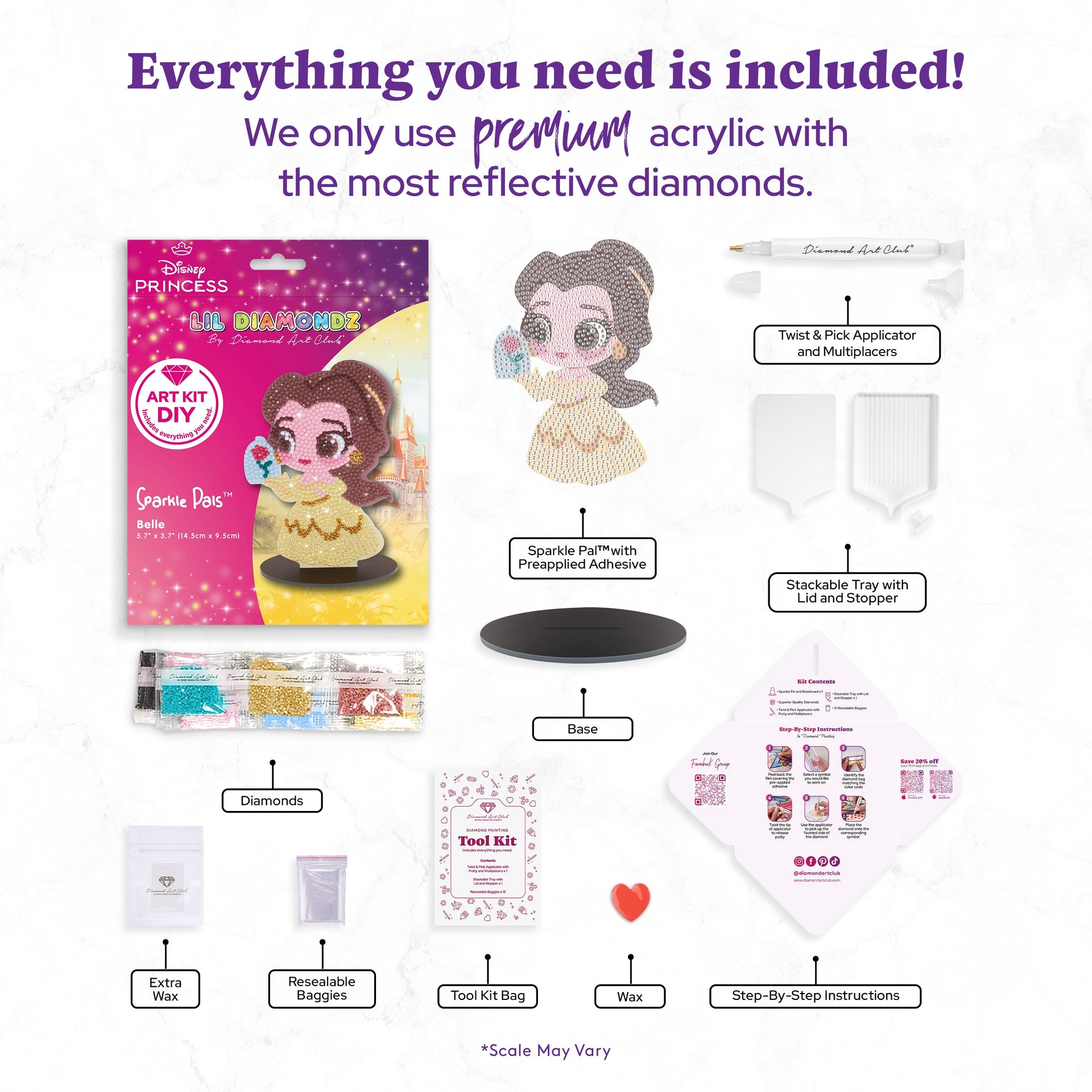Diamond Painting Sparkle Pals™ - Chibi Belle™ 5.7" x 3.7" (14.5cm x 9.5cm) / Round with 11 Colors including 1 AB and 1 Electro Diamond and 1 Fairy Dust Diamond / 1,127