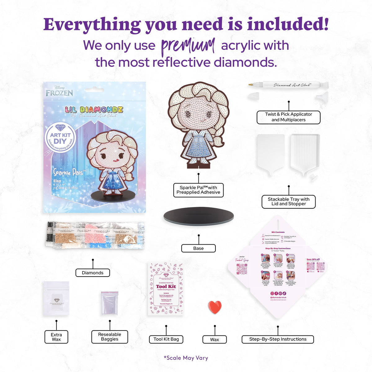 Diamond Painting Sparkle Pals™ - Chibi Elsa 5.7" x 4.0" (14.5cm x 10.3cm) / Round with 16 Colors including 2 Fairy Dust Diamonds / 815