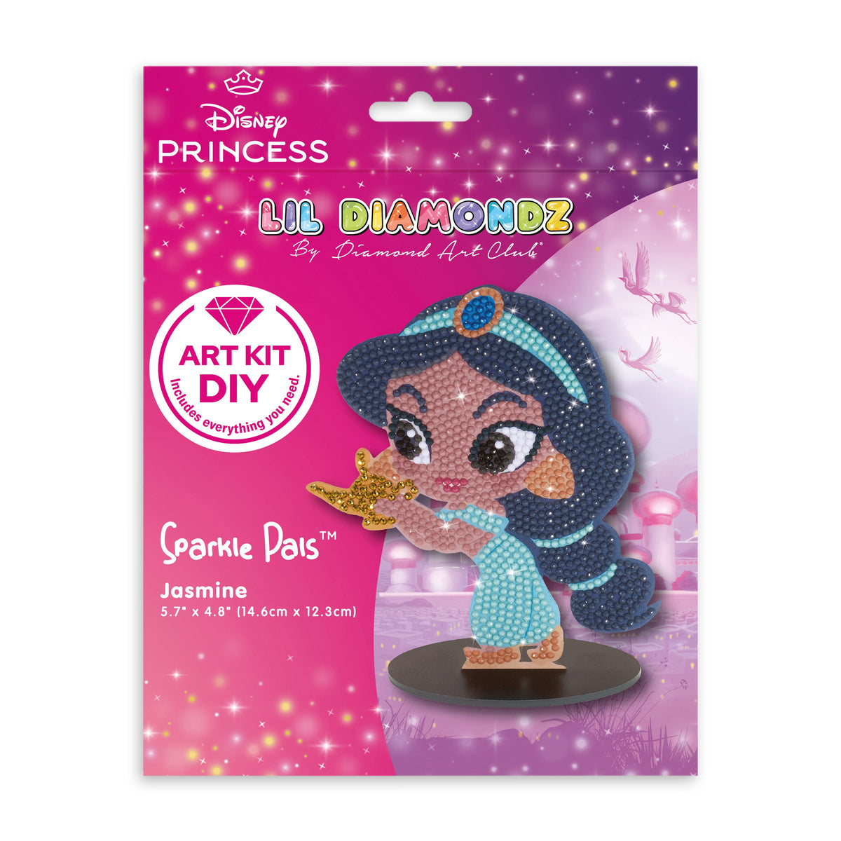 Diamond Painting Sparkle Pals™ - Chibi Jasmine™ 5.7" x 4.8" (14.5cm x 12.3cm) / Round with 12 Colors including 1 Electro Diamond and 2 Fairy Dust Diamonds / 1,124