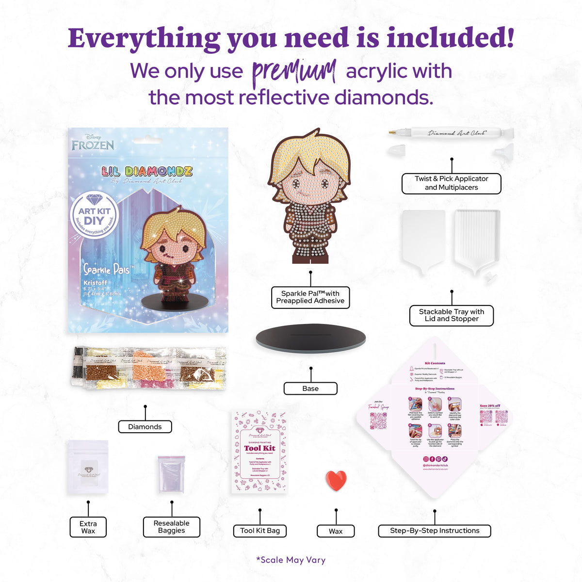 Diamond Painting Sparkle Pals™ - Chibi Kristoff 5.6" x 3.4" (14.4cm x 8.8cm) / Round with 15 Colors including 2 Fairy Dust Diamonds / 665