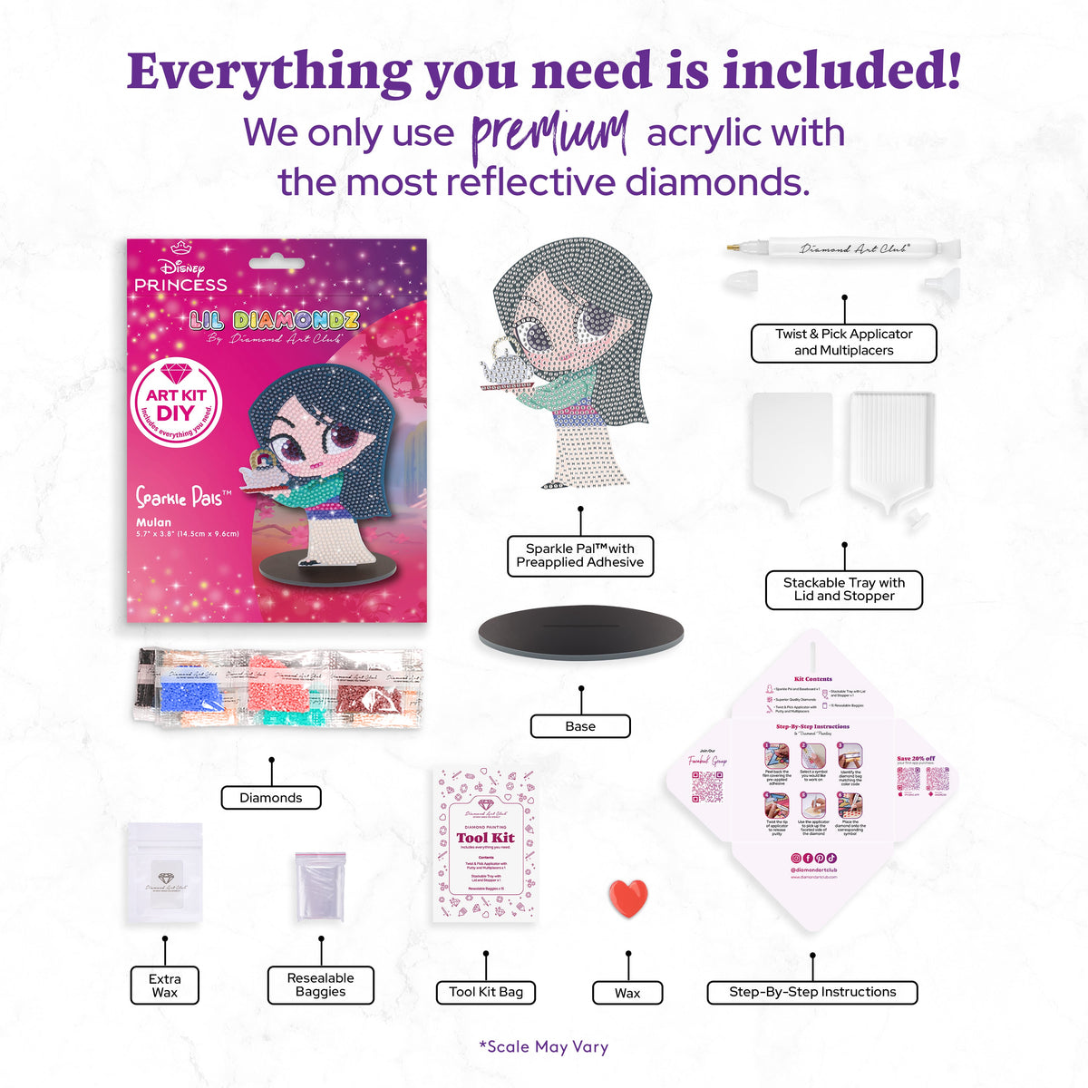 Diamond Painting Sparkle Pals™ - Chibi Mulan™ 5.7" x 3.7" (14.5cm x 9.6cm) / Round with 15 Colors including 3 Fairy Dust Diamonds / 1,109