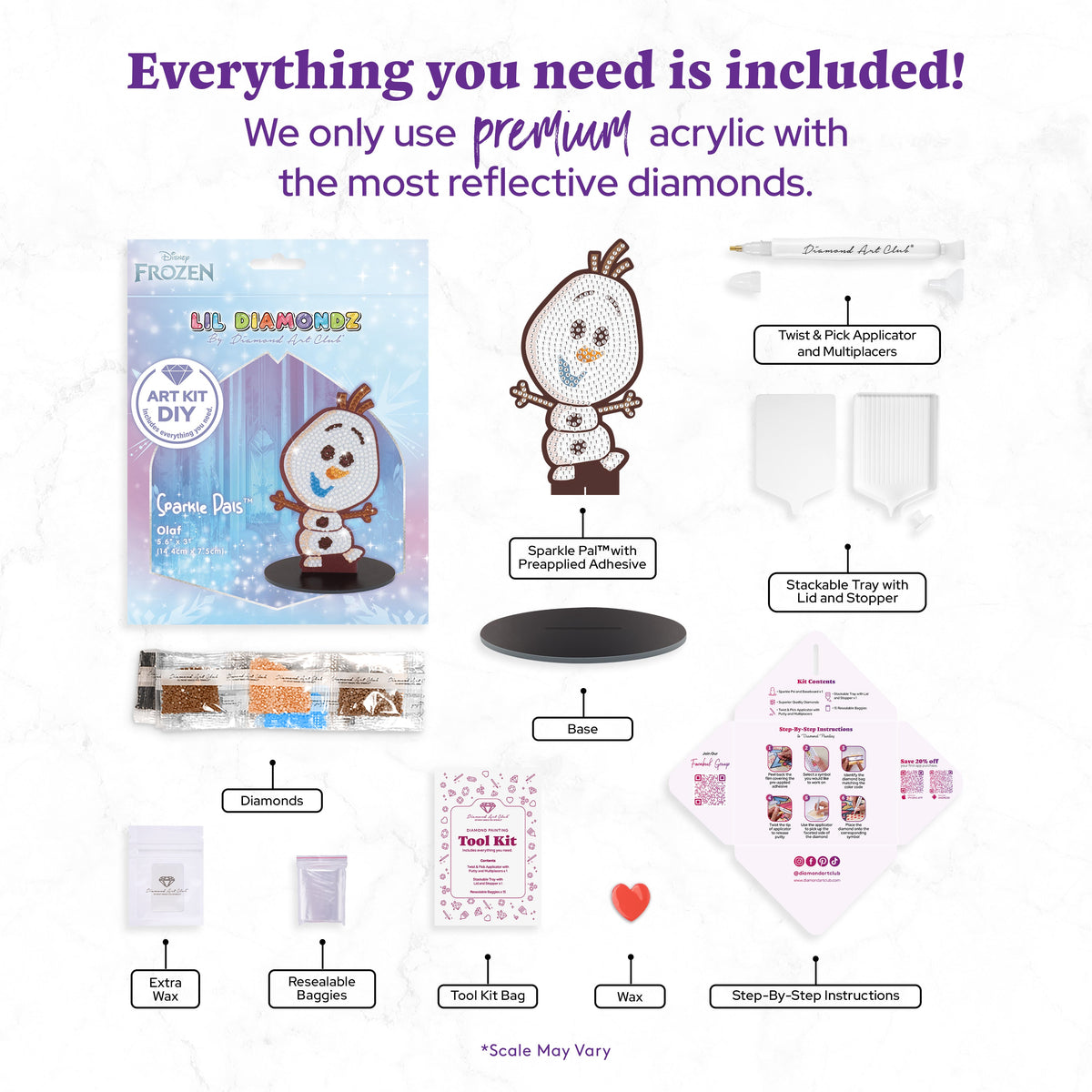 Diamond Painting Sparkle Pals™ - Chibi Olaf™ 5.6" x 2.9" (14.4cm x 7.5cm) / Round with 7 Colors including 1 AB and 1 Fairy Dust Diamond / 525