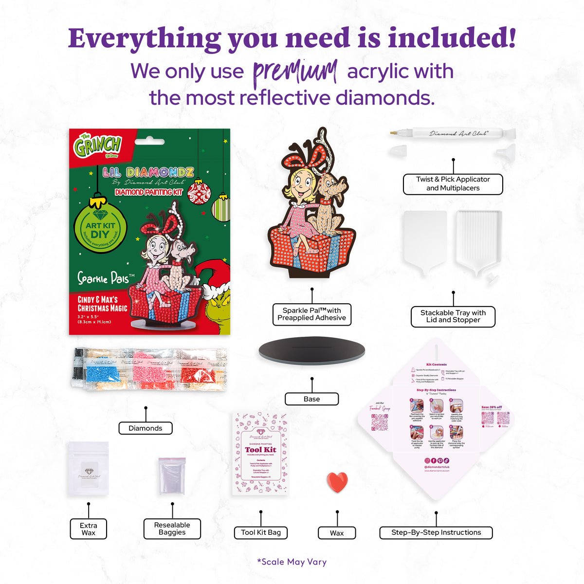 Diamond Painting Sparkle Pals™ - Cindy & Max's Christmas Magic 3.2" x 5.5" (8.3cm x 14.1cm) / Round with 7 Colors including 1 AB and 3 Fairy Dust Diamonds / 420