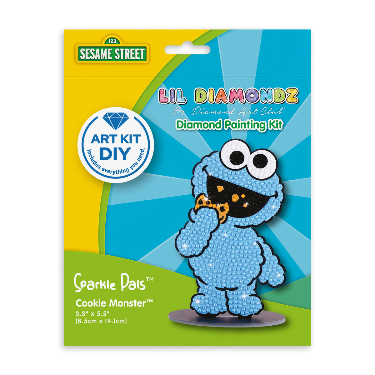 Diamond Painting Sparkle Pals™ - Cookie Monster 3.3" x 5.5" (8.5cm x 14.1cm) / Round with 4 Colors Including 2 ABs / 610