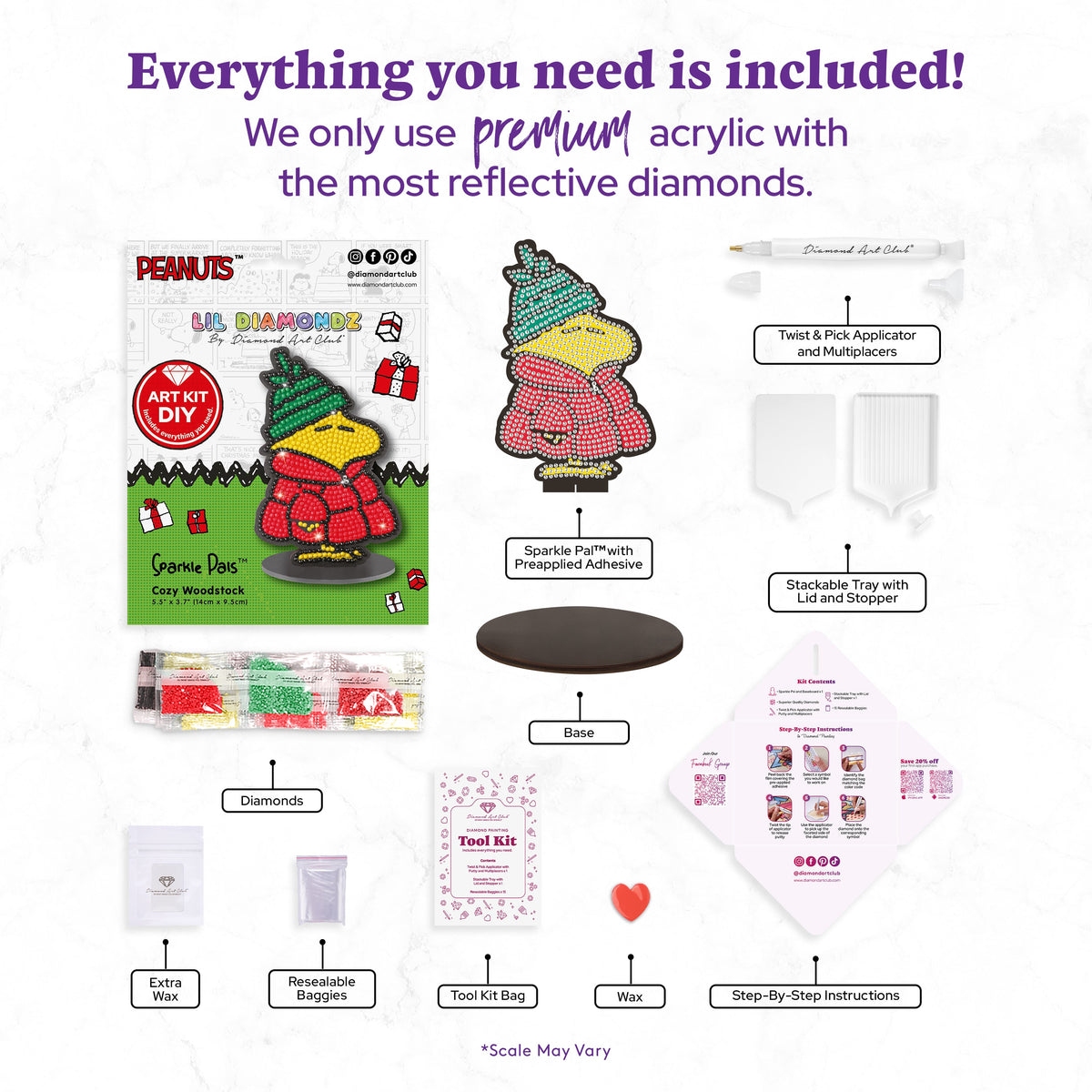 Diamond Painting Sparkle Pals™ - Cozy Woodstock 5.5" x 3.7" (14cm x 9.5cm) / Round with 5 Colors including 1 Iridescent Diamond and 1 Fairy Dust Diamond / 804