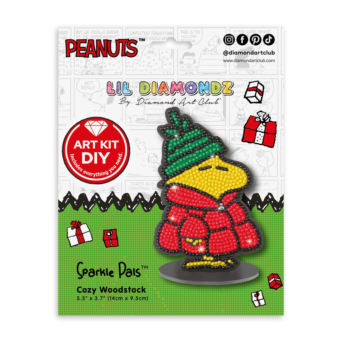 Diamond Painting Sparkle Pals™ - Cozy Woodstock 5.5" x 3.7" (14cm x 9.5cm) / Round with 5 Colors including 1 Iridescent Diamond and 1 Fairy Dust Diamond / 804