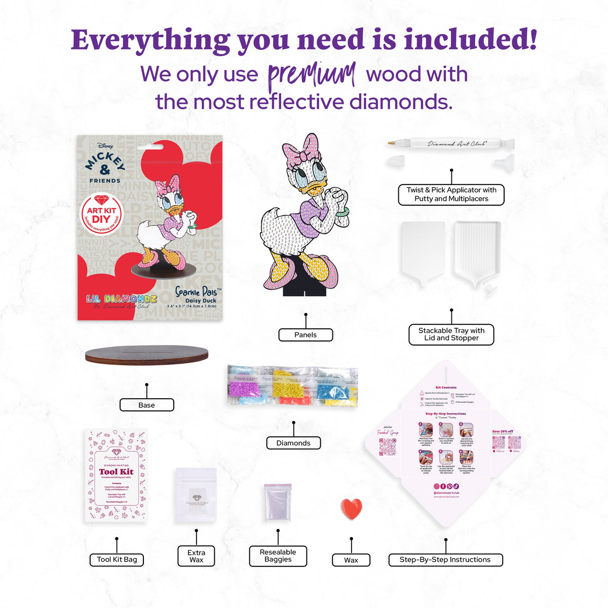 Diamond Painting Sparkle Pals™ - Daisy Duck™ 5.6" x 3.1" (14.3cm x 7.8 cm) / Round with 8 Colors including 2 ABs / 493