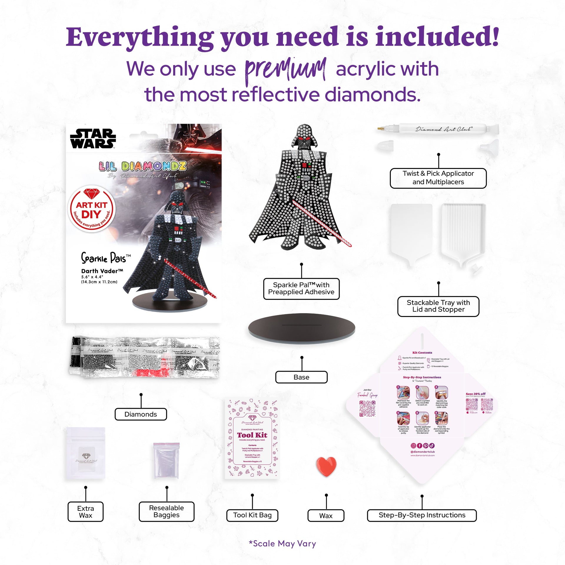 Diamond Painting Sparkle Pals™ - Darth Vader™ 5.6" x 4.4" (14.3cm x 11.2cm) / Round with 5 Colors including 1 Iridescent Diamond and 3 Fairy Dust Diamonds / 574