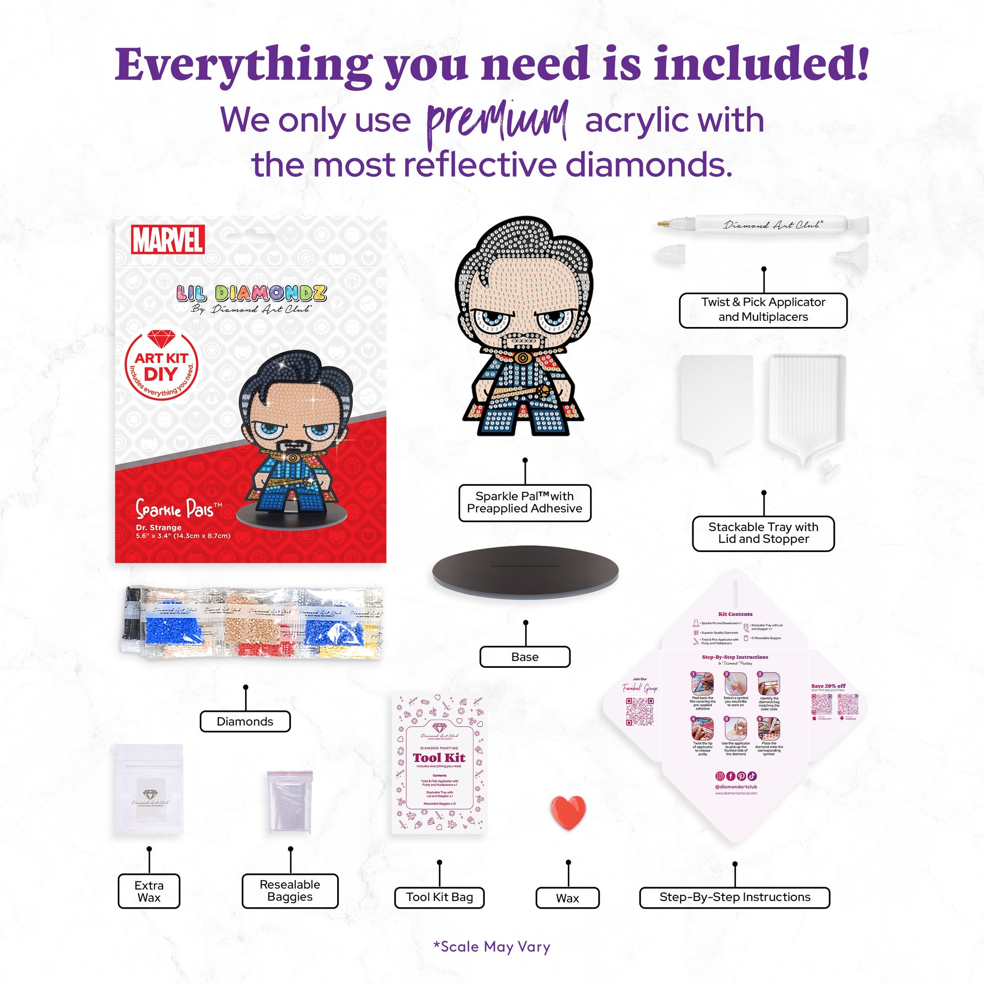 Diamond Painting Sparkle Pals™ - Dr. Strange™ 5.6" x 3.4" (14.3cm x 8.7 cm) / Round with 10 Colors Including 2 ABs and 1 Electro Diamond and 2 Fairy Dust Diamonds / 689