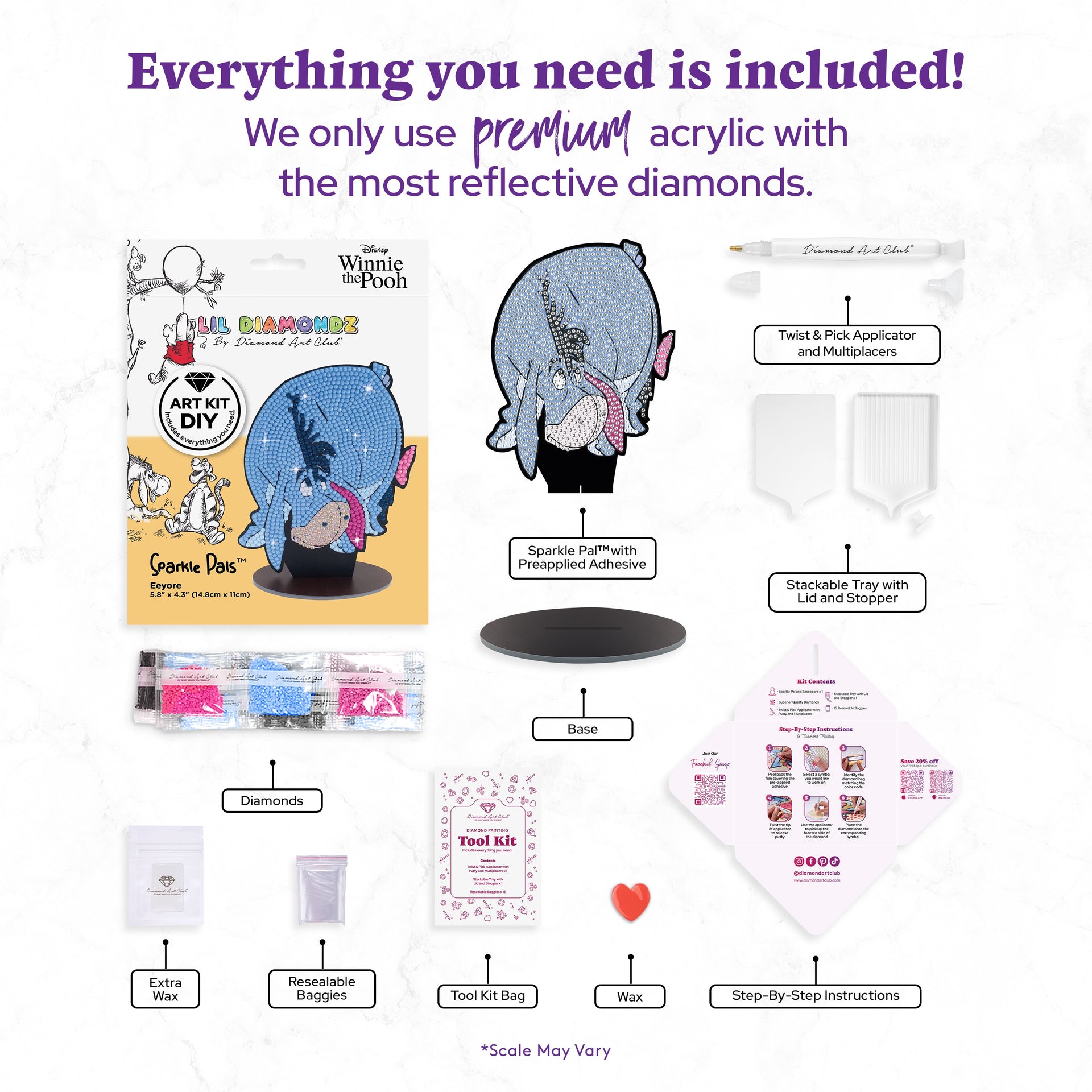 Diamond Painting Sparkle Pals™ - Eeyore™ 5.8" x 4.3" (14.8cm x 11cm) / Round with 7 Colors including 1 AB and 2 Fairy Dust Diamonds / 1,215