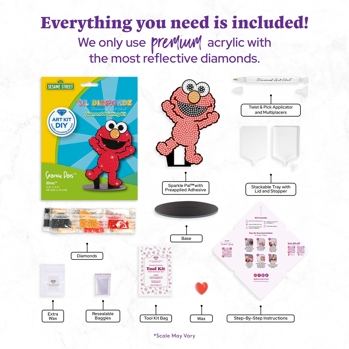 Diamond Painting Sparkle Pals™ - Elmo 4.0" x 5.5" (10.3cm x 14.1cm) / Round with 4 Colors Including 1 AB and 1 Fairy Dust Diamond / 665