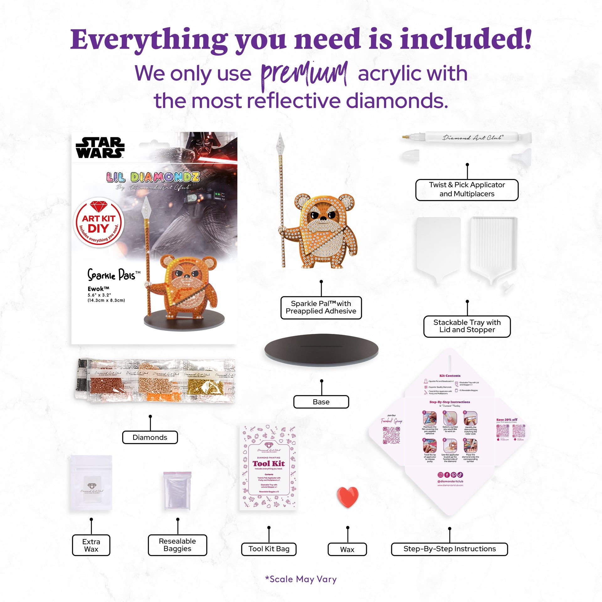 Diamond Painting Sparkle Pals™ - Ewok™ 5.6" x 3.2" (14.3cm x 8.3cm) / Round with 12 Colors including 8 Fairy Dust Diamonds / 307