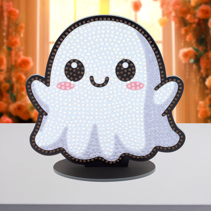 Diamond Painting Sparkle Pals™ - Ghostly Hugs 5.5" x 5.5" (14cm x 14cm) / Round with 4 Colors including 1 AB and 2 Fairy Dust Diamonds / 1,020