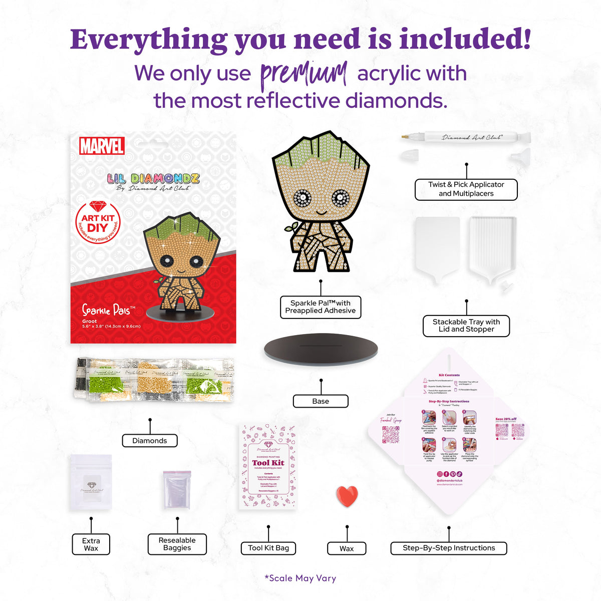 Diamond Painting Sparkle Pals™ - Groot™ 5.6" x 3.8" (14.3cm x 9.6cm) / Round with 10 Colors Including 1 AB and 1 Electro Diamond and 1 Fairy Dust Diamond / 658