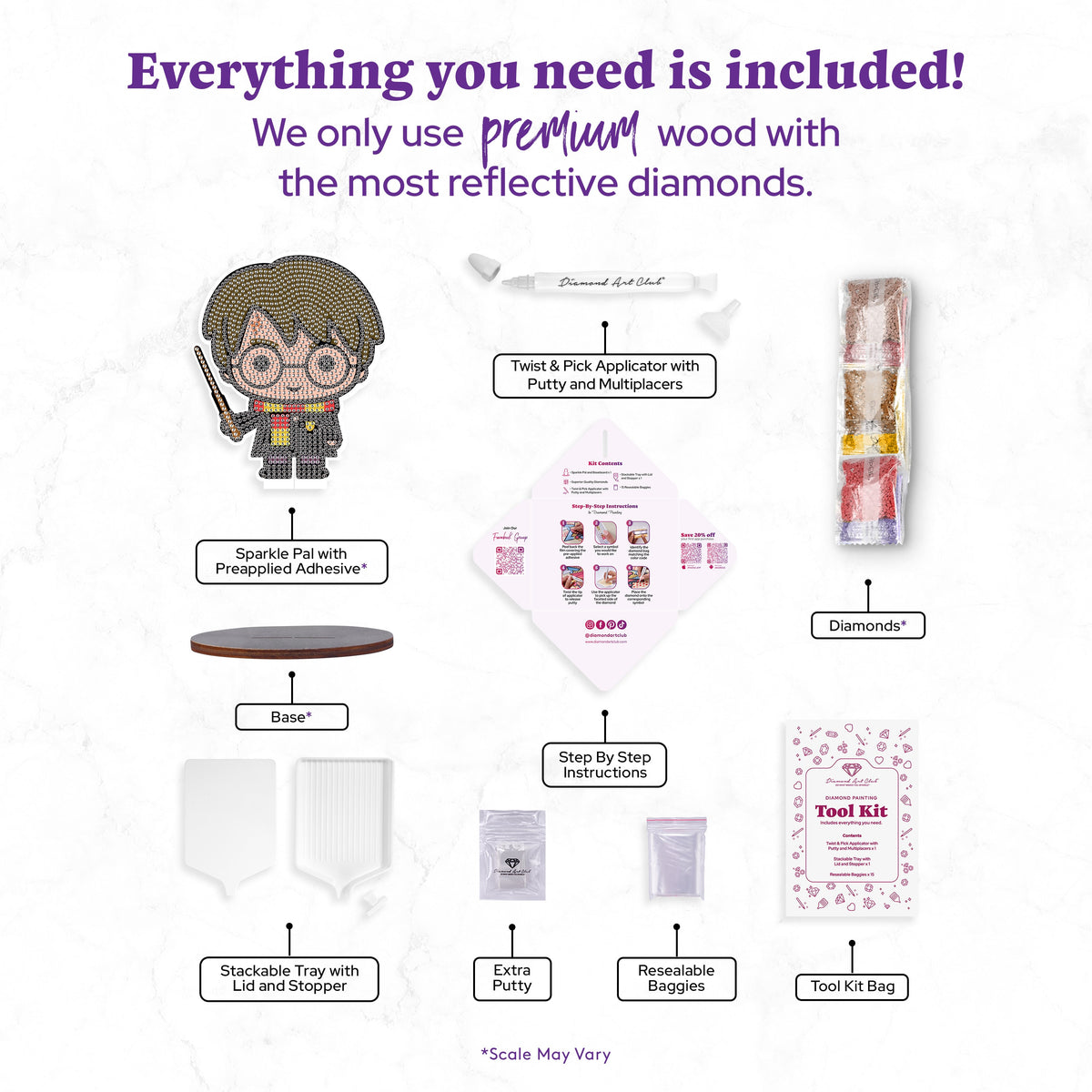 Diamond Painting Sparkle Pals™ - Harry 4.7" x 0.6" (11.9cm x 1.43cm) / Round with 8 Colors including 1 AB, 2 Fairy Dust Diamonds and 2 Iridescent Diamonds / 1,316