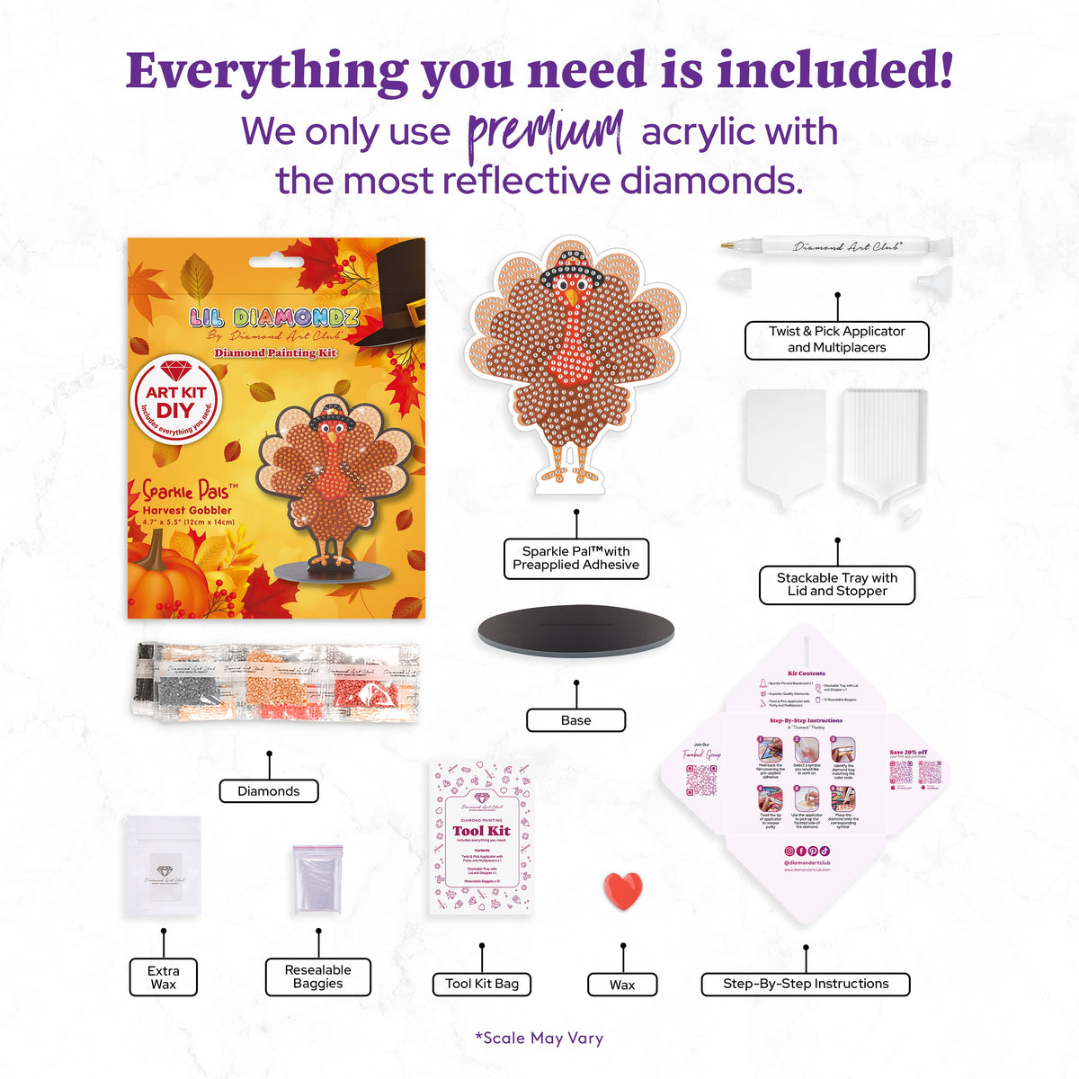 Diamond Painting Sparkle Pals™ - Harvest Gobbler 4.7" x 5.5" (12cm x 14cm) / Round with 9 Colors including 5 Fairy Dust Diamonds / 660