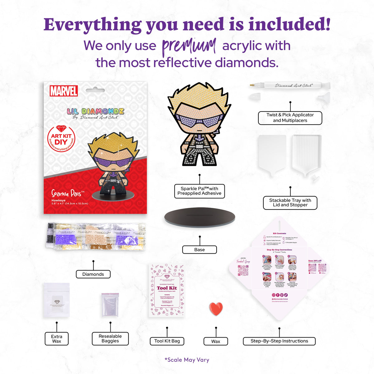 Diamond Painting Sparkle Pals™ - Hawkeye™ 5.6" x 4.1" (14.3cm x 10.5cm) / Round with 4 Colors Including 1 Electro Diamond and 2 Fairy Dust Diamonds / 664