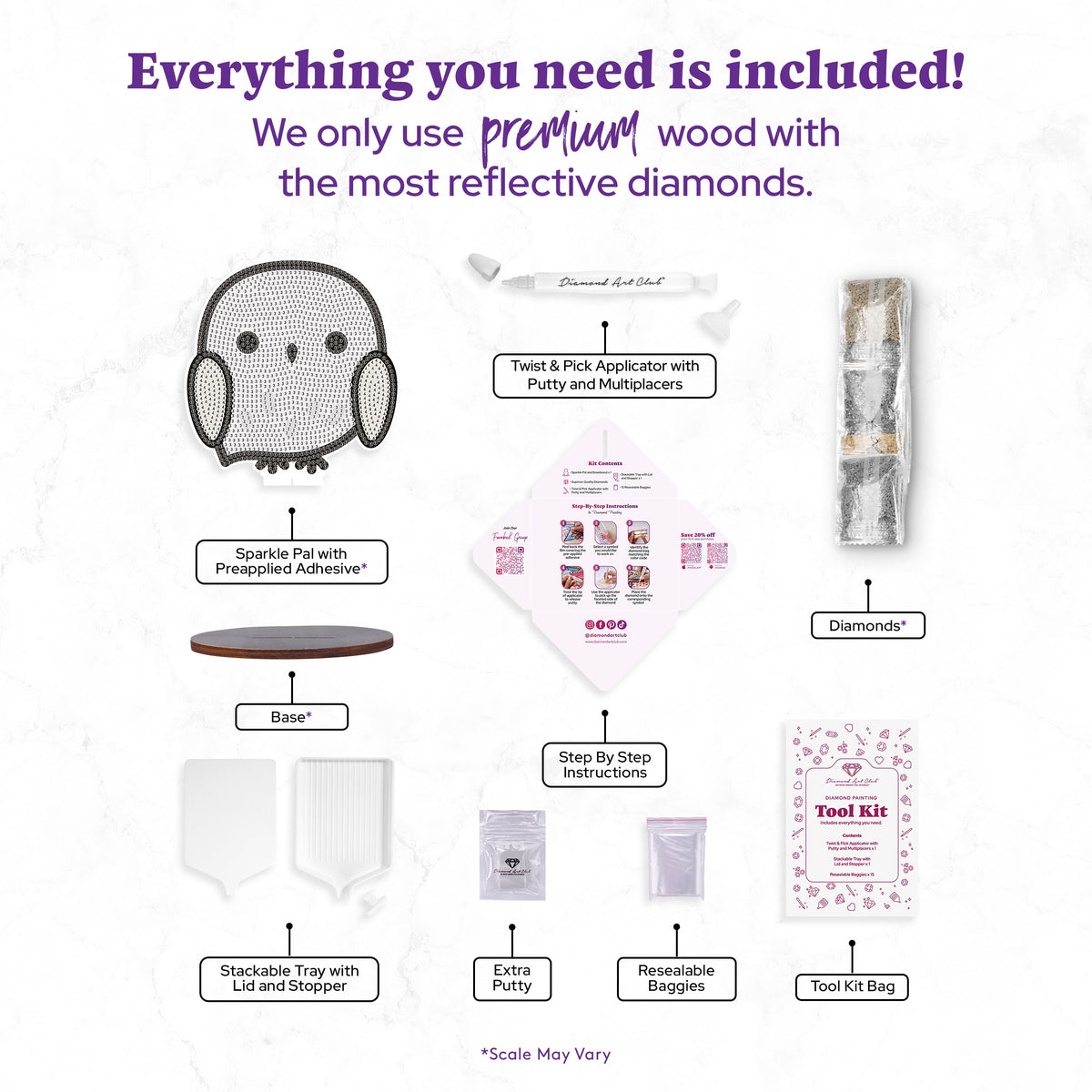 Diamond Painting Sparkle Pals™ - Hedwig 5.4" x 5.7" (13.8cm x 14.6cm) / Round with 4 Colors including 1 AB and 2 Fairy Dust Diamonds / 1,562