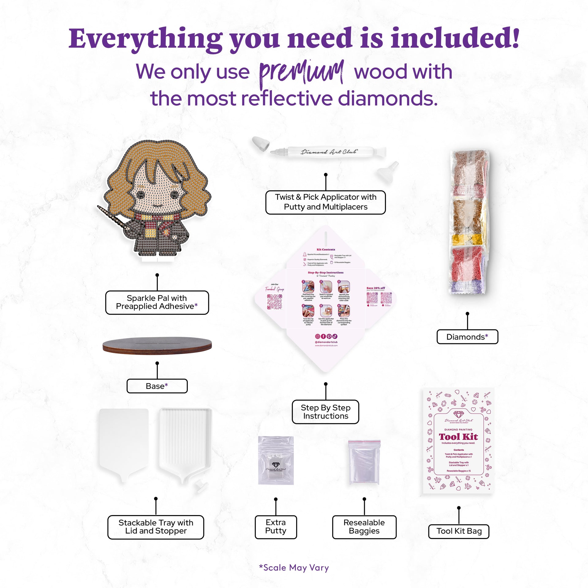 Diamond Painting Sparkle Pals™ - Hermione 5.4" x 5.7" (13.8cm x 14.5cm) / Round with 8 Colors including 1 AB, 2 Fairy Dust Diamonds and 1 Iridescent Diamond / 1,325