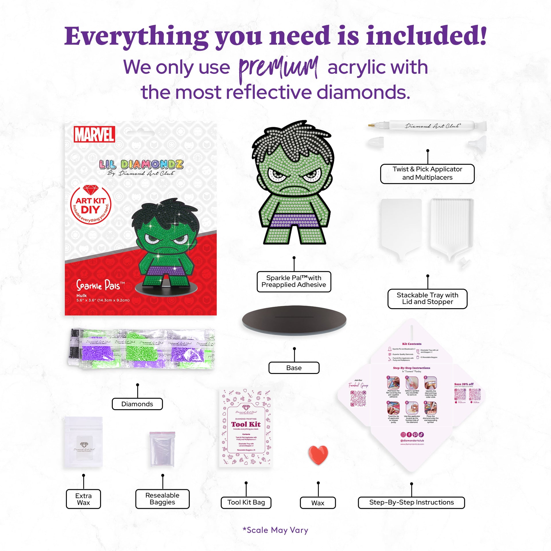 Diamond Painting Sparkle Pals™ - Hulk™ 5.6" x 3.6" (14.3cm x 9.2cm) / Round with 4 Colors Including 2 Fairy Dust Diamonds / 722