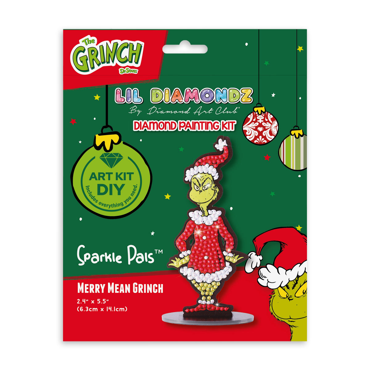 Diamond Painting Sparkle Pals™ - Merry Mean Grinch™ 2.4" x 5.5" (6.3cm x 14.1cm) / Round with 3 Colors including 1 AB and 2 Fairy Dust Diamonds / 260