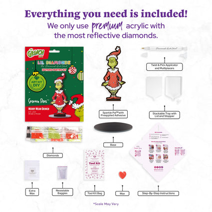 Diamond Painting Sparkle Pals™ - Merry Mean Grinch™ 2.4" x 5.5" (6.3cm x 14.1cm) / Round with 3 Colors including 1 AB and 2 Fairy Dust Diamonds / 260