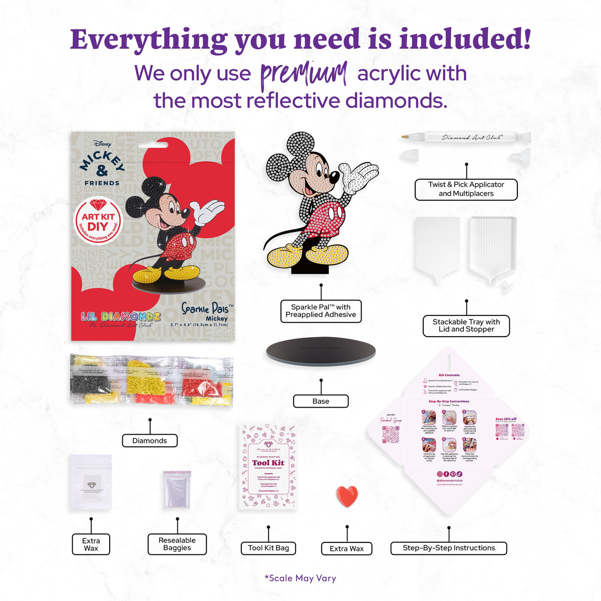 Diamond Painting Sparkle Pals™ - Mickey Mouse™ 5.7" x 4.6* (14.5cm x 11.7 cm) / Round with 5 Colors including 1 AB and 2 Fairy Dust Diamonds / 645