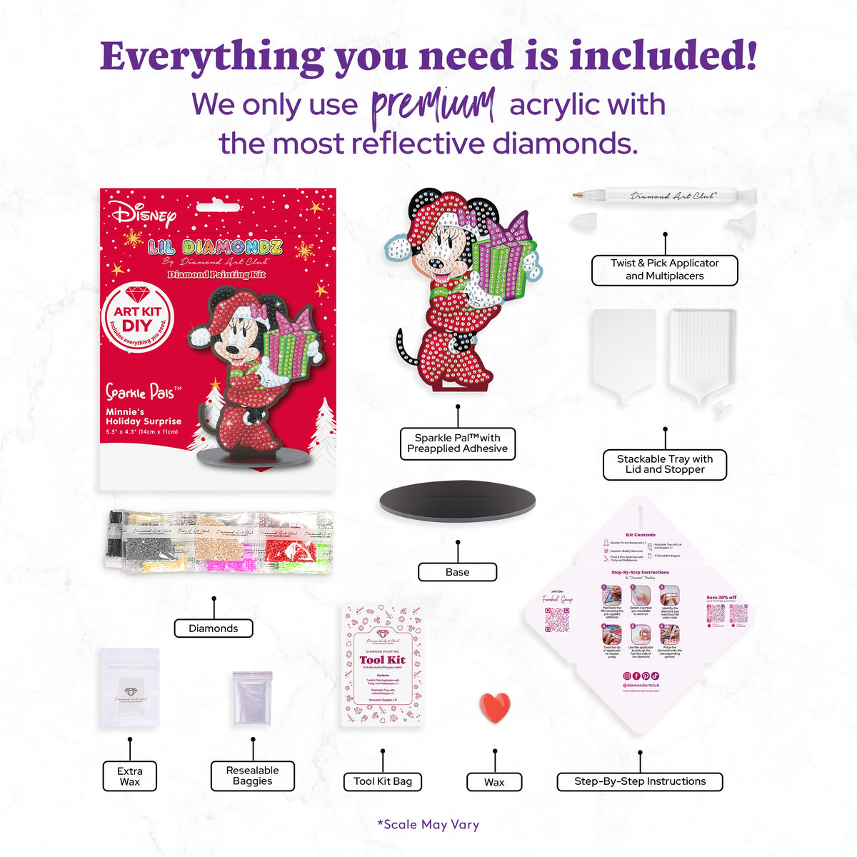 Diamond Painting Sparkle Pals™ - Minnie’s Holiday Surprise 5.5" x 4.3" (14cm x 11cm) / Round with 10 Colors including 2 ABs and 4 Fairy Dust Diamonds / 545