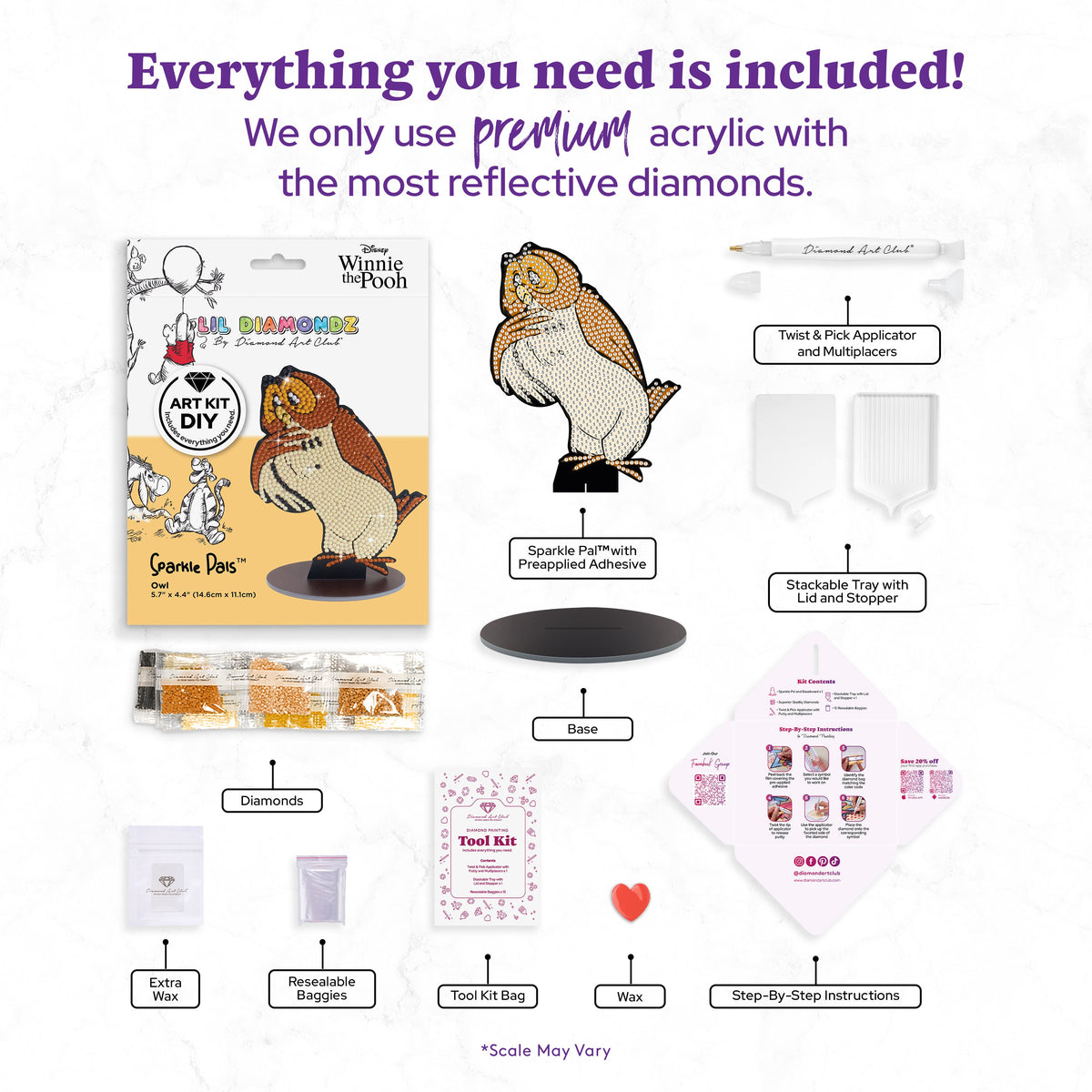 Diamond Painting Sparkle Pals™ - Owl 5.7" x 4.4" (14.5cm x 11.3cm) / Round with 6 Colors including 2 Fairy Dust Diamonds / 936