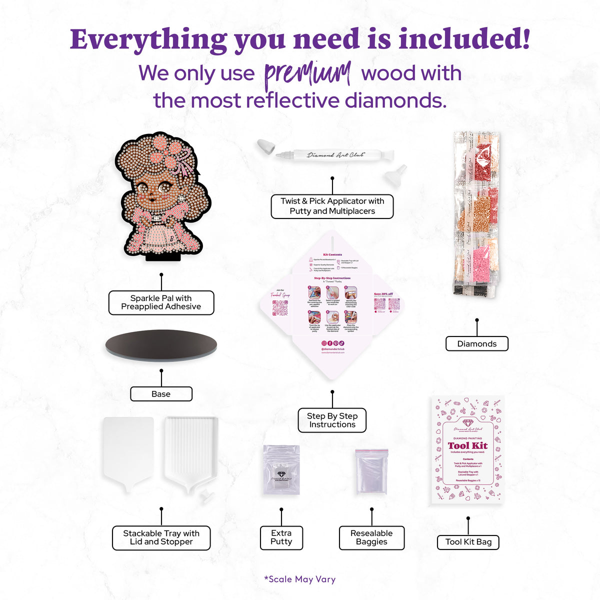 Diamond Painting Sparkle Pals™ - Peaches 'N Cream 5.8" x 4.3" (14.8cm x 10.9cm) / Round with 11 Colors Including 1 AB and 3 Fairy Dust Diamonds / 919