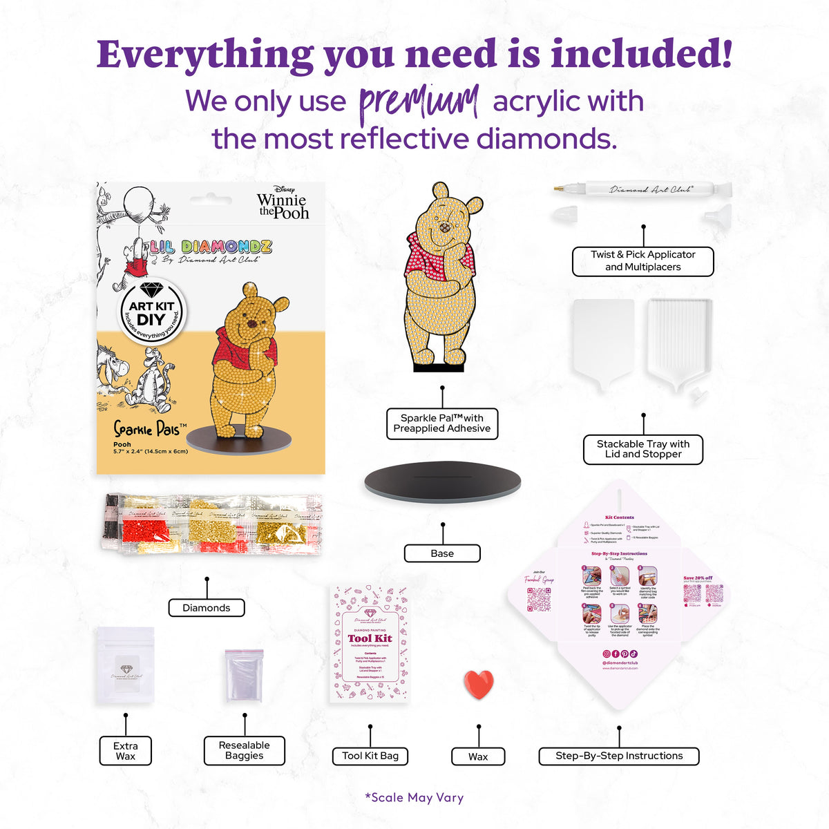 Diamond Painting Sparkle Pals™ - Pooh™ 5.7" x 2.3" (14.5cm x 6cm) / Round with 4 Colors including 2 Fairy Dust Diamonds / 670