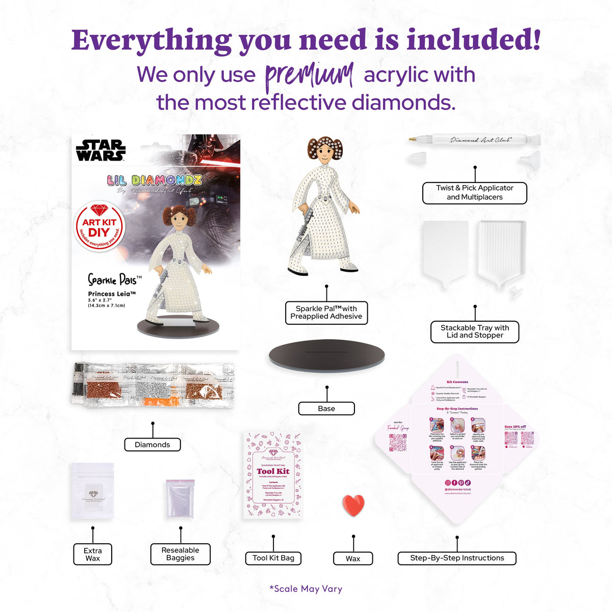 Diamond Painting Sparkle Pals™ - Princess Leia™ 5.6" x 2.8" (14.3cm x 7.1cm) / Round with 4 Colors including 1 AB and 3 Fairy Dust Diamonds / 341