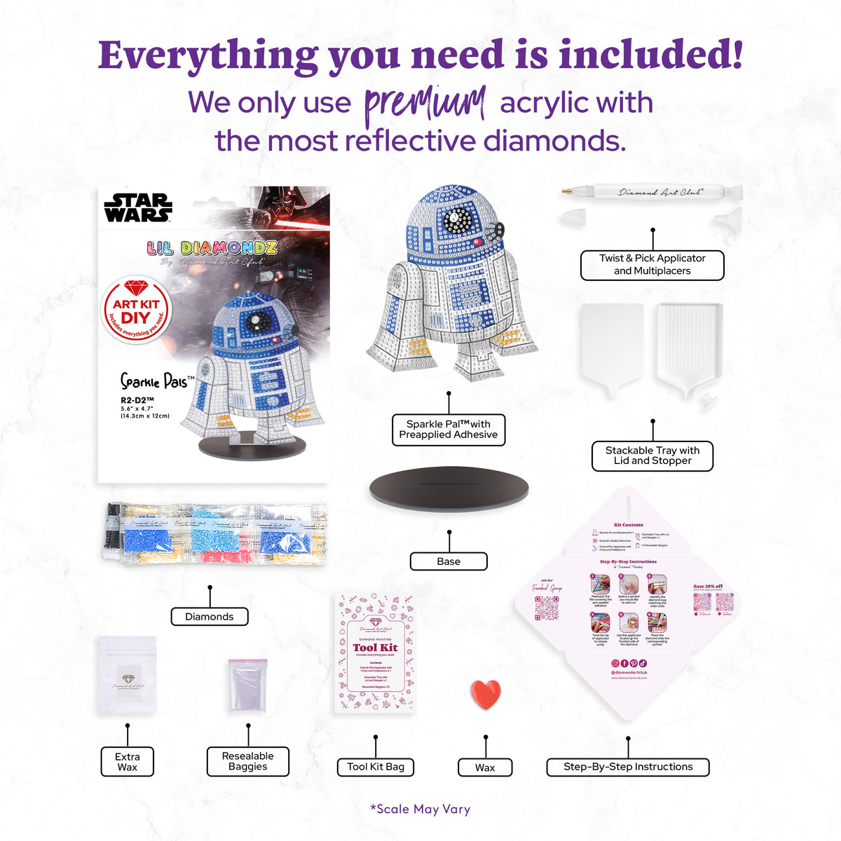 Diamond Painting Sparkle Pals™ - R2-D2™ 5.6" x 4.7" (14.3cm x 12cm) / Round with 11 Colors including 2 ABs and 1 Iridescent Diamond and 6 Fairy Dust Diamonds / 765