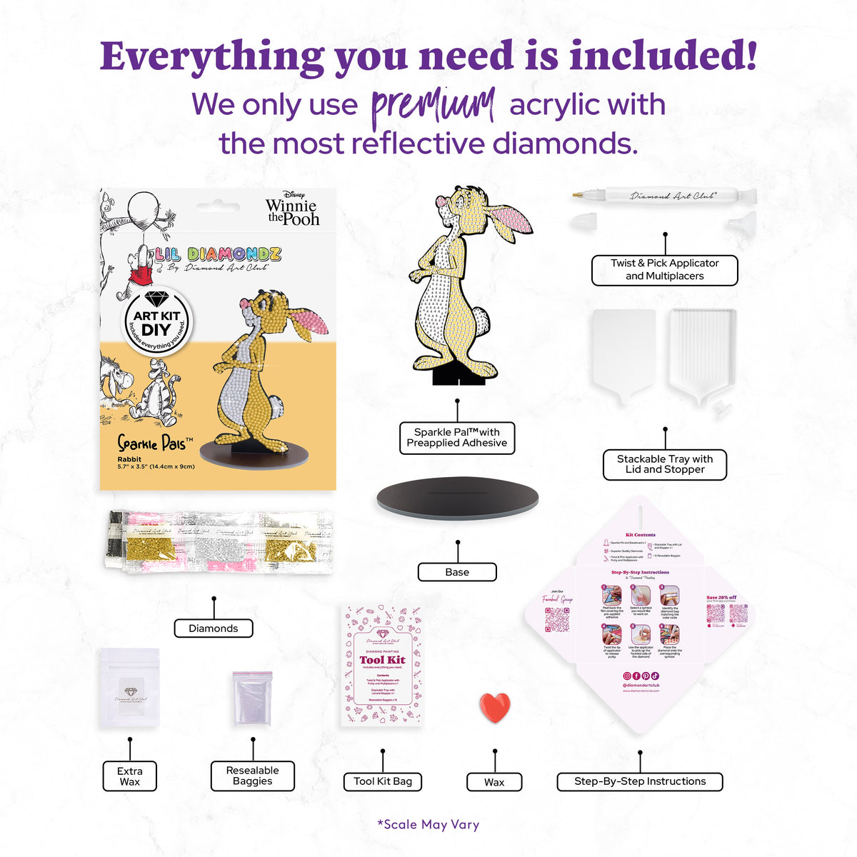 Diamond Painting Sparkle Pals™ - Rabbit 5.6" x 3.5" (14.4cm x 9cm) / Round with 4 Colors including 3 Fairy Dust Diamonds / 575