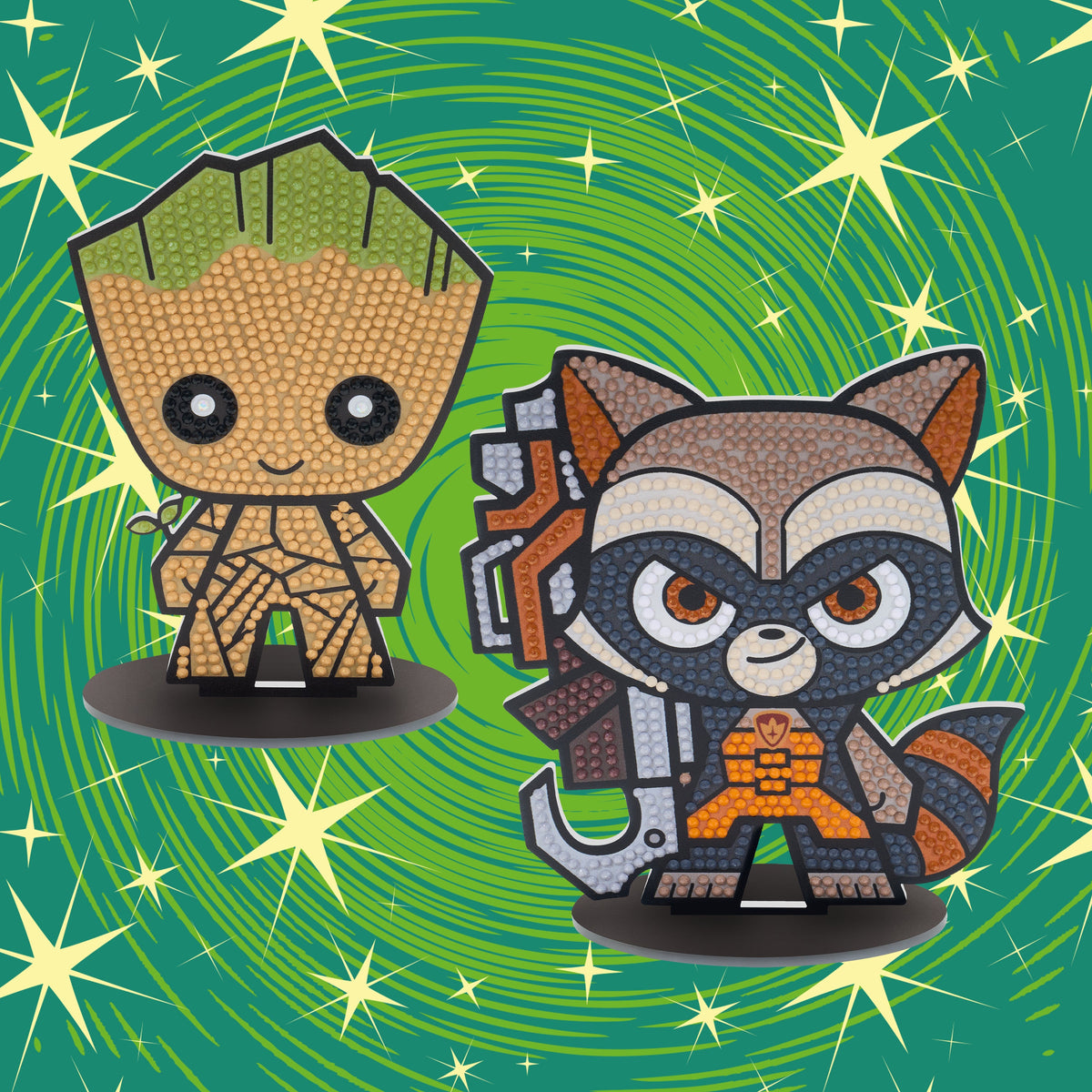 Diamond Painting Sparkle Pals™ - Rocket Racoon 14.3x13cm / Round with 9 Colors Including 4 Fairy Dust Diamonds / 839