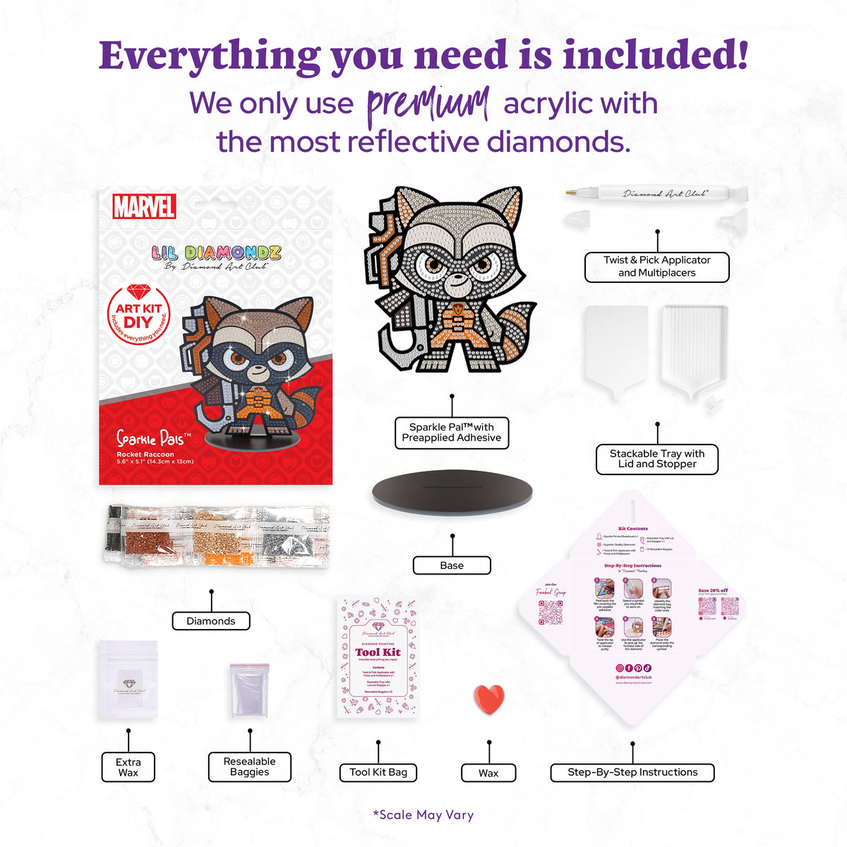 Diamond Painting Sparkle Pals™ - Rocket Racoon™ 5.6" x 5.1" (14.3cm x 13cm) / Round with 9 Colors Including 4 Fairy Dust Diamonds / 839