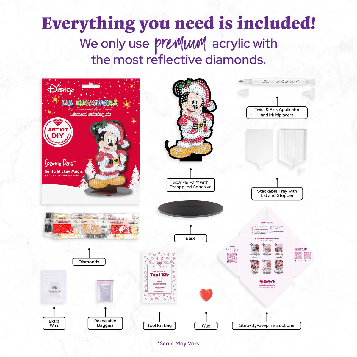 Diamond Painting Sparkle Pals™ - Santa Mickey Magic 5.4" x 3.4" (13.9cm x 8.7cm) / Round with 12 Colors including 1 AB and 3 Fairy Dust Diamonds / 590