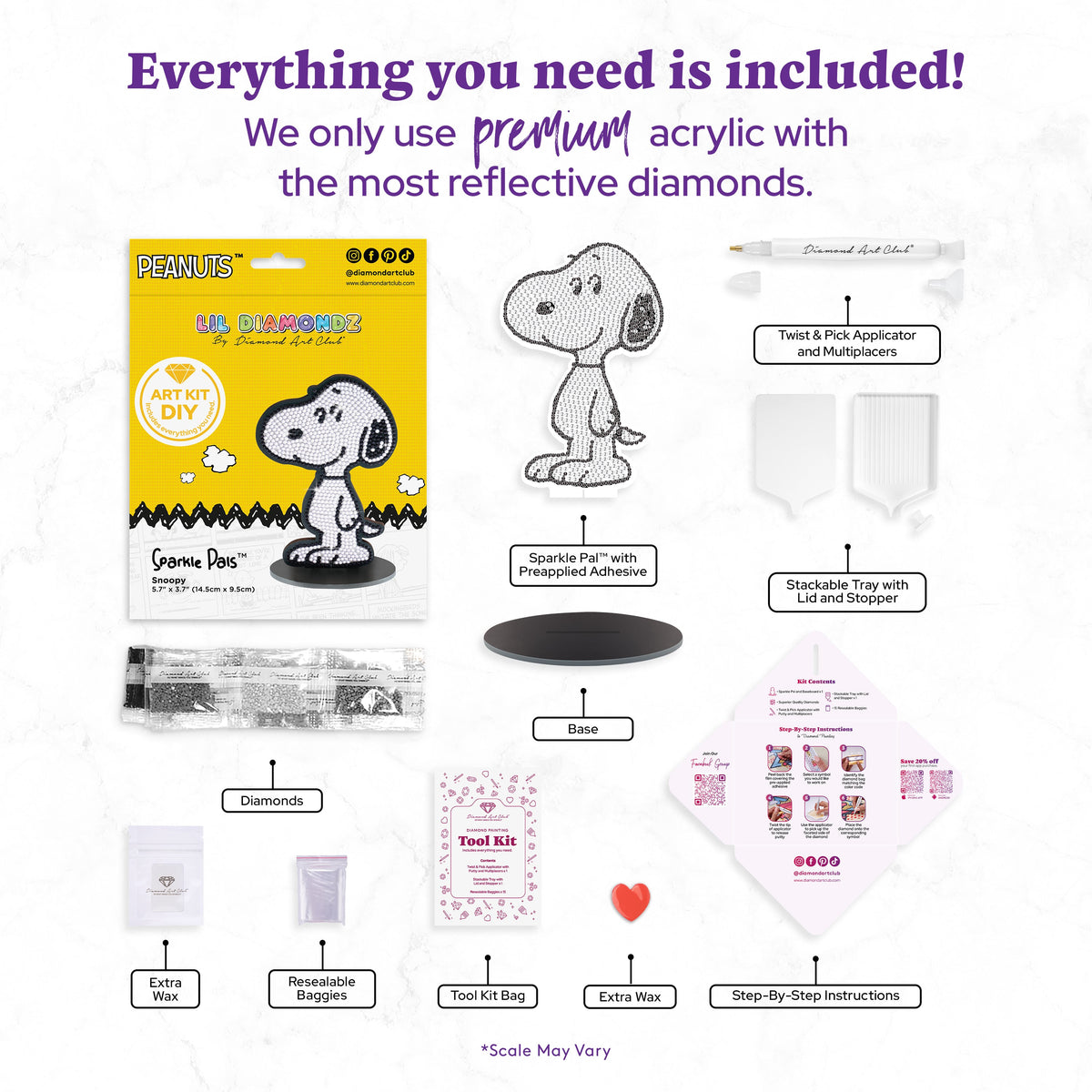 Diamond Painting Sparkle Pals™️ - Snoopy 5.7" x 3.7" (14.5cm x 9.5cm) / Round with 2 Colors including 1 Fairy Dust Diamond / 961