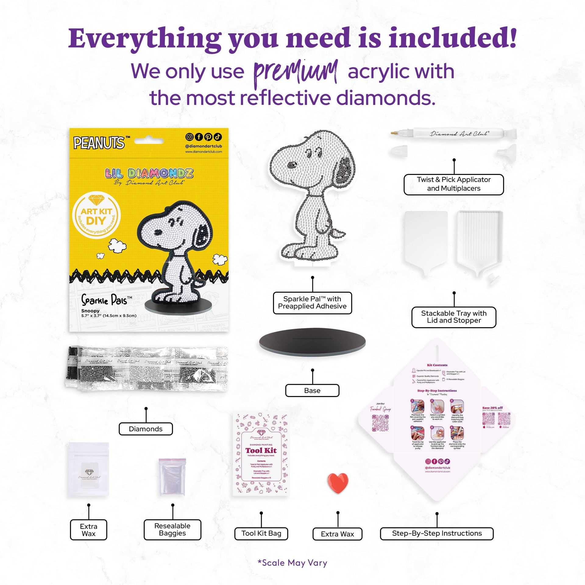 Diamond Painting Sparkle Pals™️ - Snoopy 5.7" x 3.7" (14.5cm x 9.5cm) / Round with 2 Colors including 1 Fairy Dust Diamond / 961