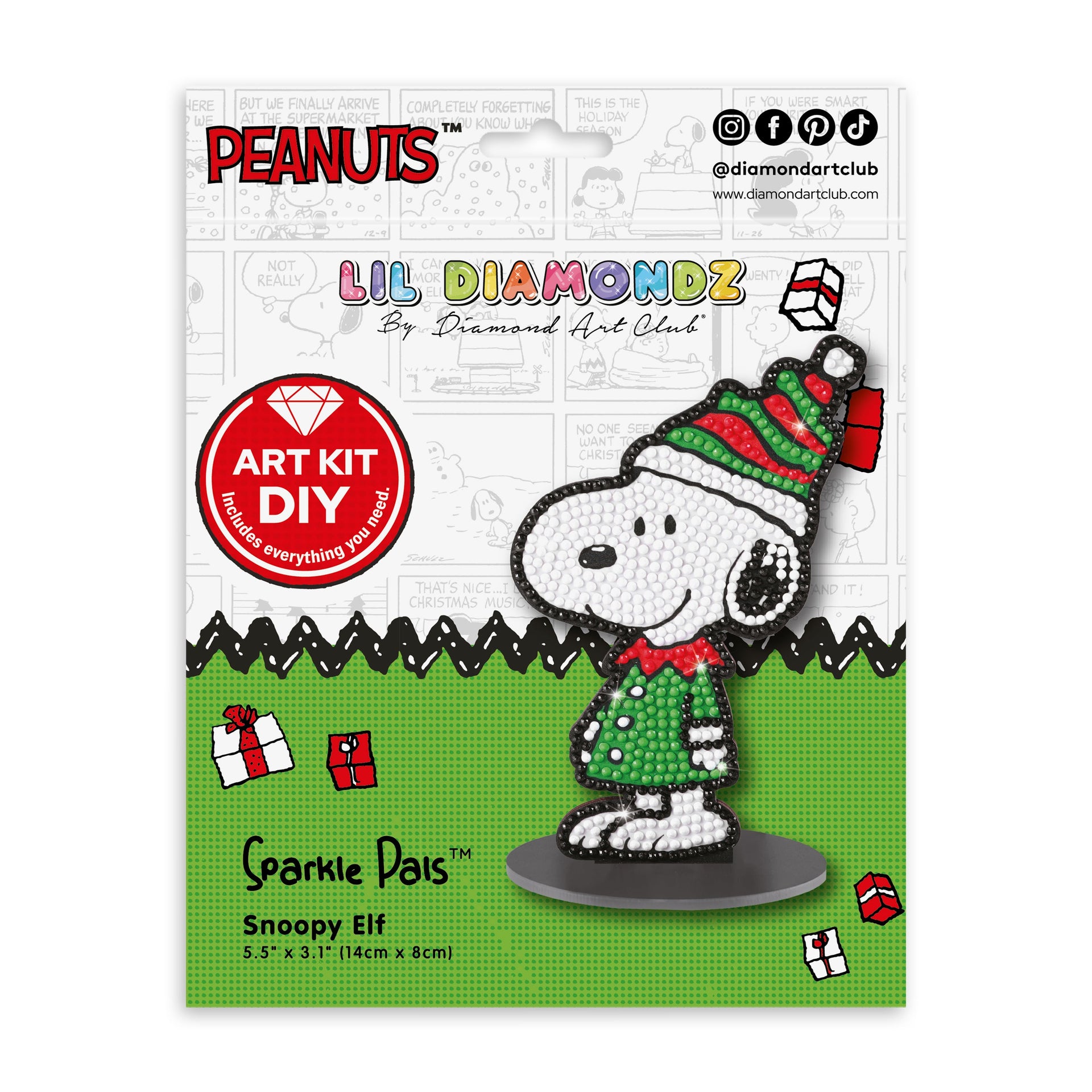 Diamond Painting Sparkle Pals™ - Snoopy Elf 5.5" x 3.1" (14cm x 8cm) / Round with 4 Colors including 2 Fairy Dust Diamonds / 679