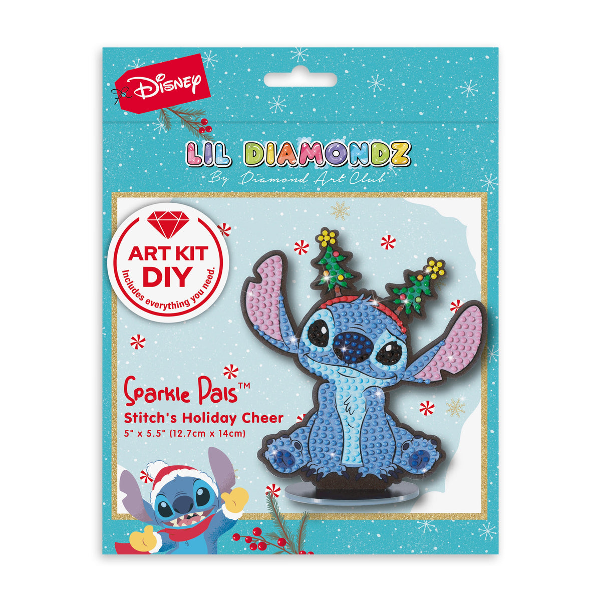 Diamond Painting Sparkle Pals™ - Stitch’s Holiday Cheer 5" x 5.5" (12.7cm x 14cm) / Round with 14 Colors including 1 AB and 6 Fairy Dust Diamonds / 545